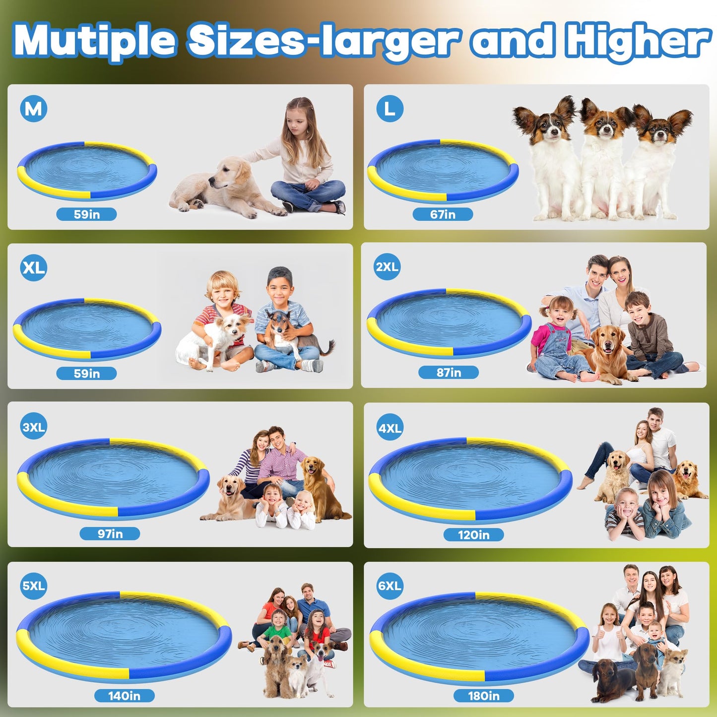 CACSPS 180" Non-Slip Splash Pad for Kids and Dog, Thicken Sprinkler Pool Summer Outdoor Water Toys, Extra Large Backyard Wading Pool for Children Boys & Girls or Pet Dog (Blue&Yellow)