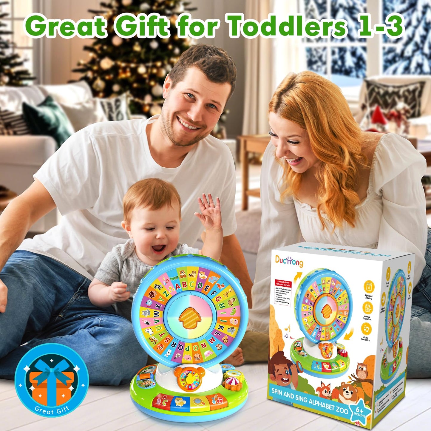Learning Toy for Kids 1 2 3 Year Old Boys Girls, Spin and Sing Alphabet Zoo with Sounds, Interactive Educational Toys for Toddler 2-3, First Christmas 1st Birthday Gifts Toy