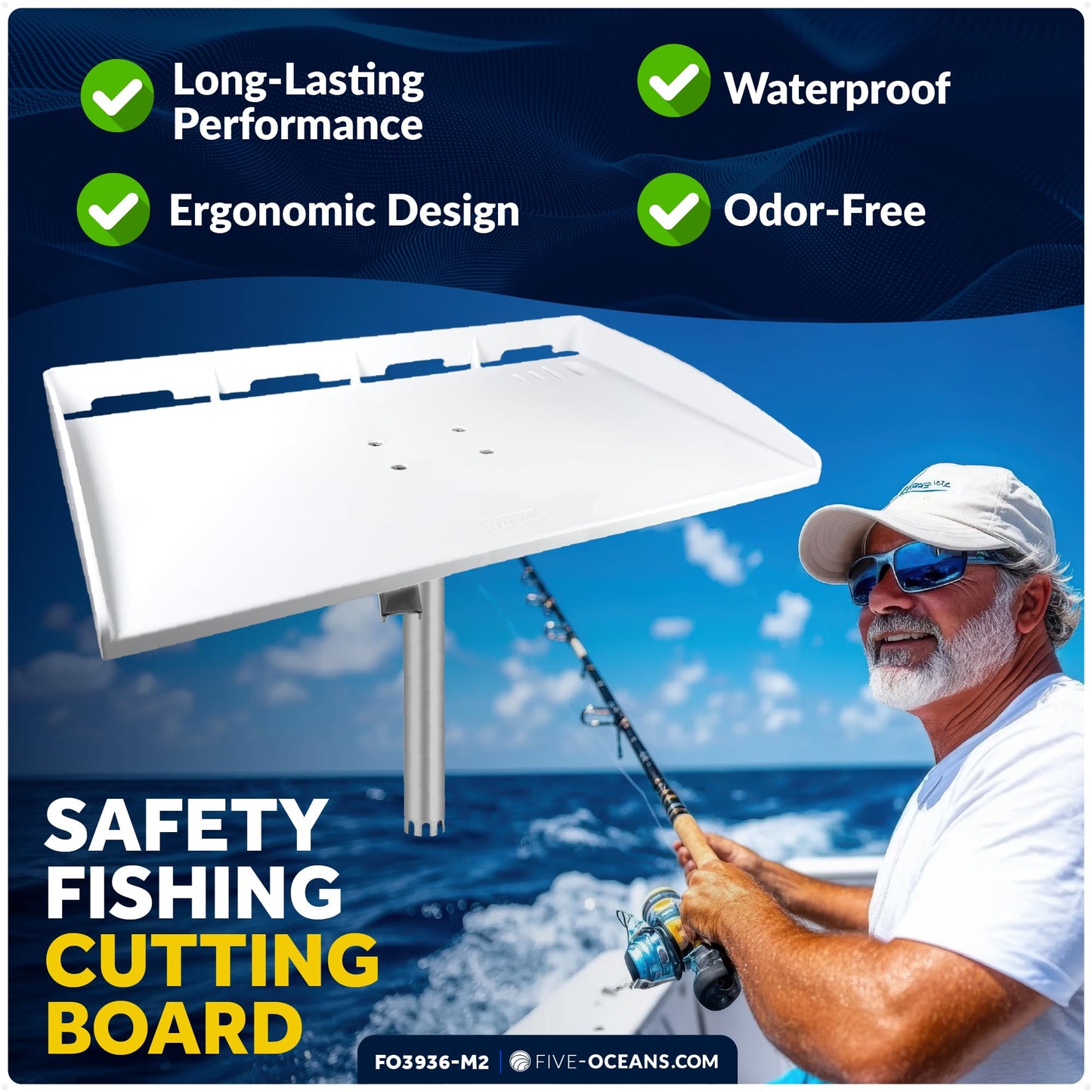 Five Oceans Boat Cutting Board, Fillet Table for Boat, Bait Table Premium Line, 2-Pack, Rod Holder Mount, with Knife Slot, Plier Storage, Slotted Table Back, for Pontoon, Fishing Boats - FO3936-M2