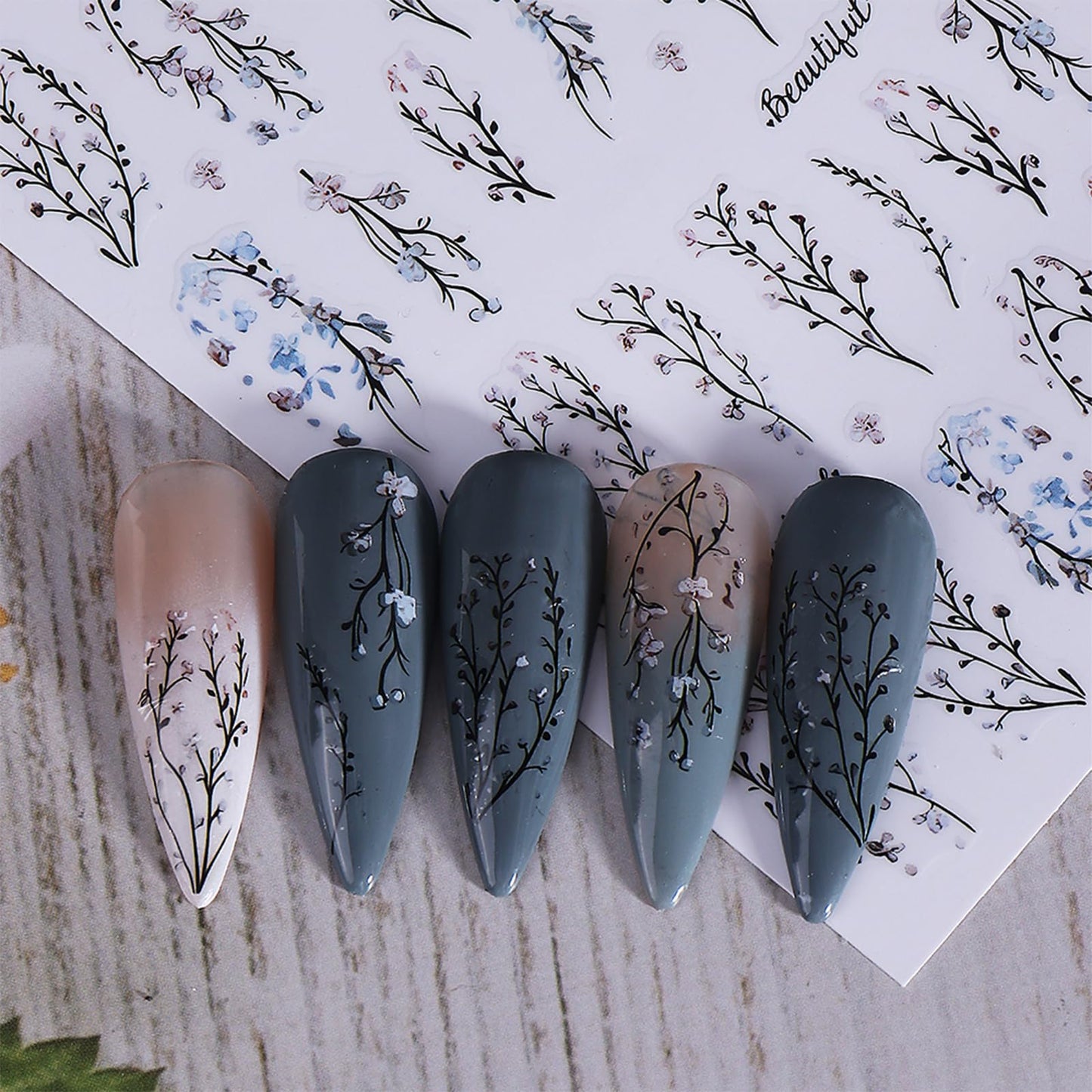 Spring Summer Japanese Floral Nail Art Stickers Golden Leaves Nail Art Supplies Pink Flowers Nail Art Accessories for Women Girls Manicure Decorations 6 Sheets