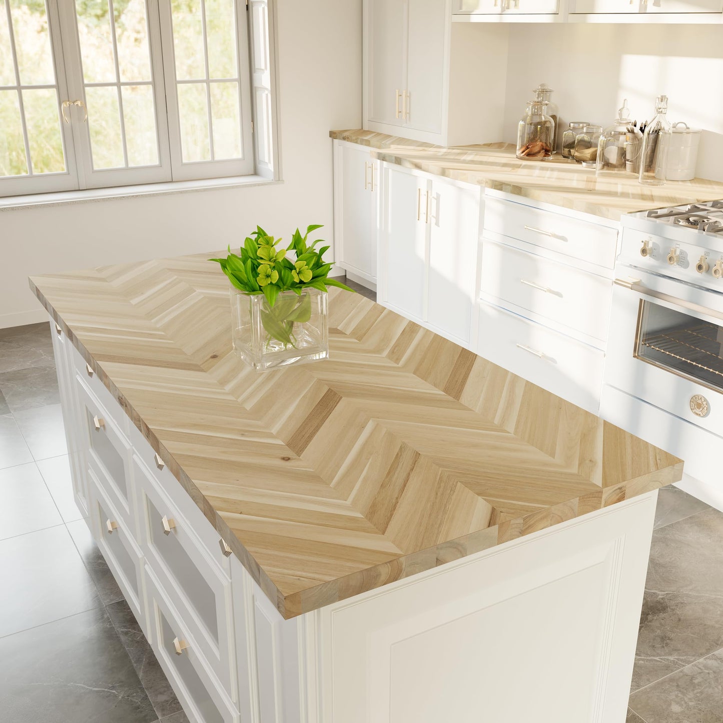 Howizz Chevron Butcher Block Countertop 72 x 25 x 1.5 Inches, Unfinished Acacia Solid Wood Table Top for Desk Top, Workbench Top