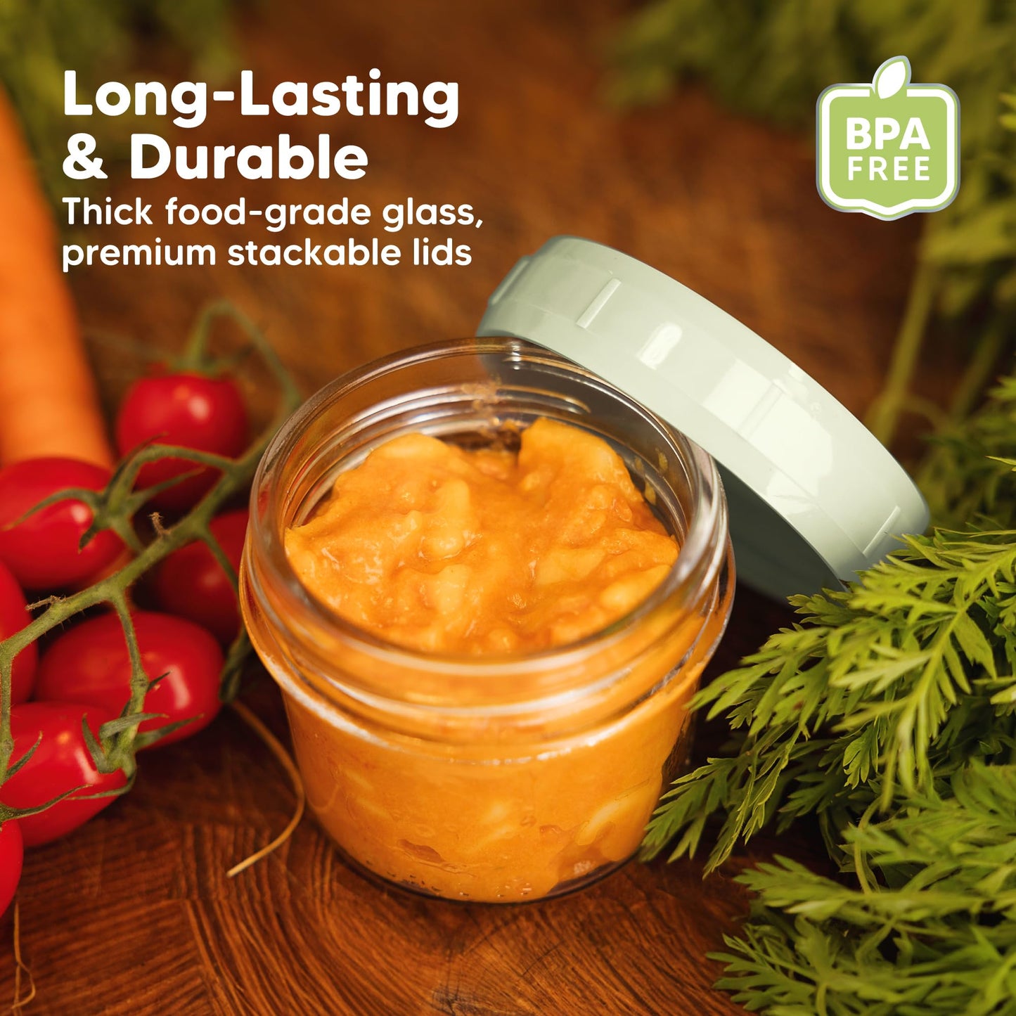 KeaBabies 12pk 4oz Glass Baby Food Containers with Lids - Leak-Proof, Microwavable Small Glass Jars, Baby Purees & Toddler Snack Storage Containers, BPA-Free, Dishwasher & Freezer Safe (Sage)