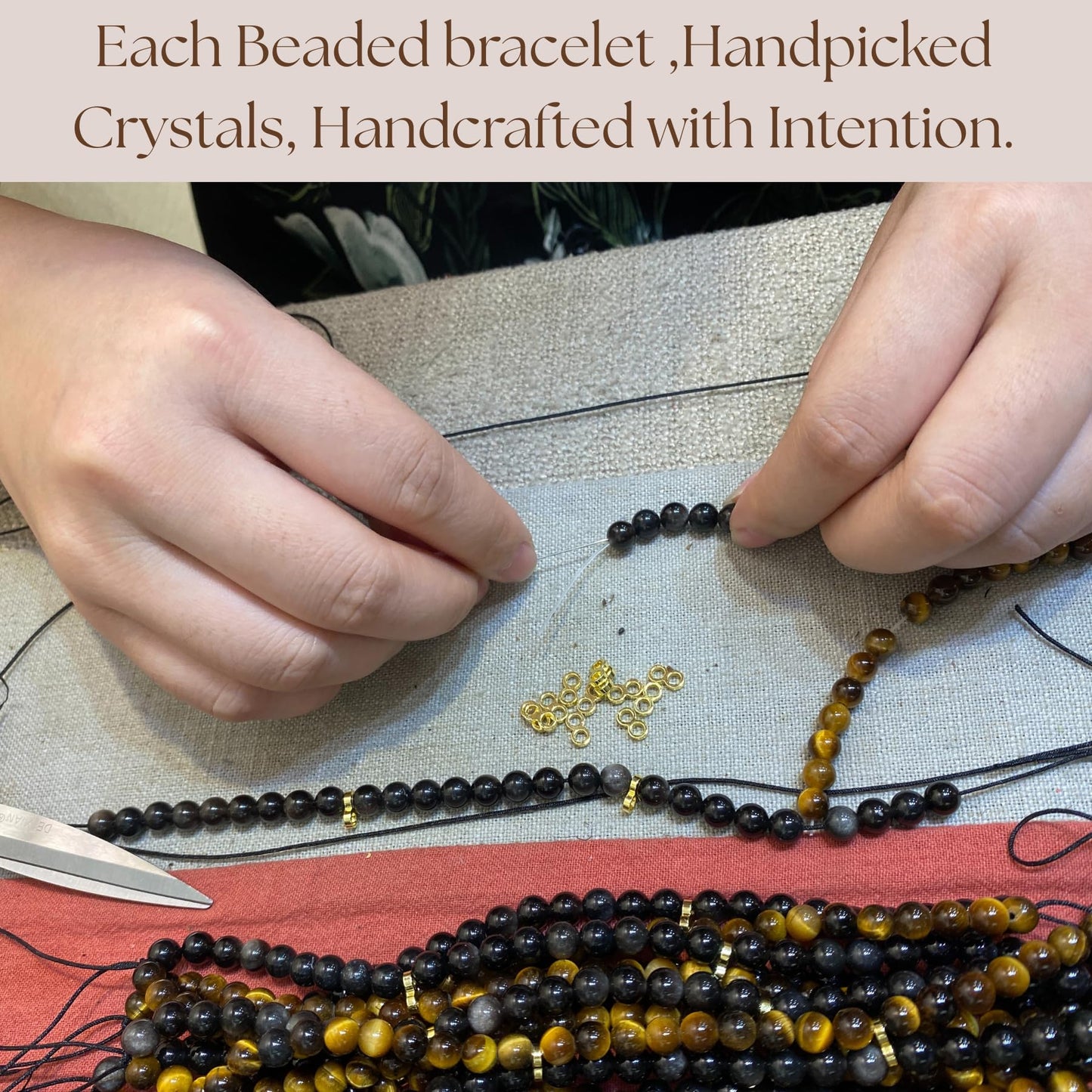 Atminafays 6MM Stackable Healing Bracelet - Mookaite Jasper & Silver Sheen Obsidian Beads for Peace, Prosperity & Positive Energy | Adjustable Handwoven Cord | Boho Chic Spiritual Jewelry,Thanksgiving gift