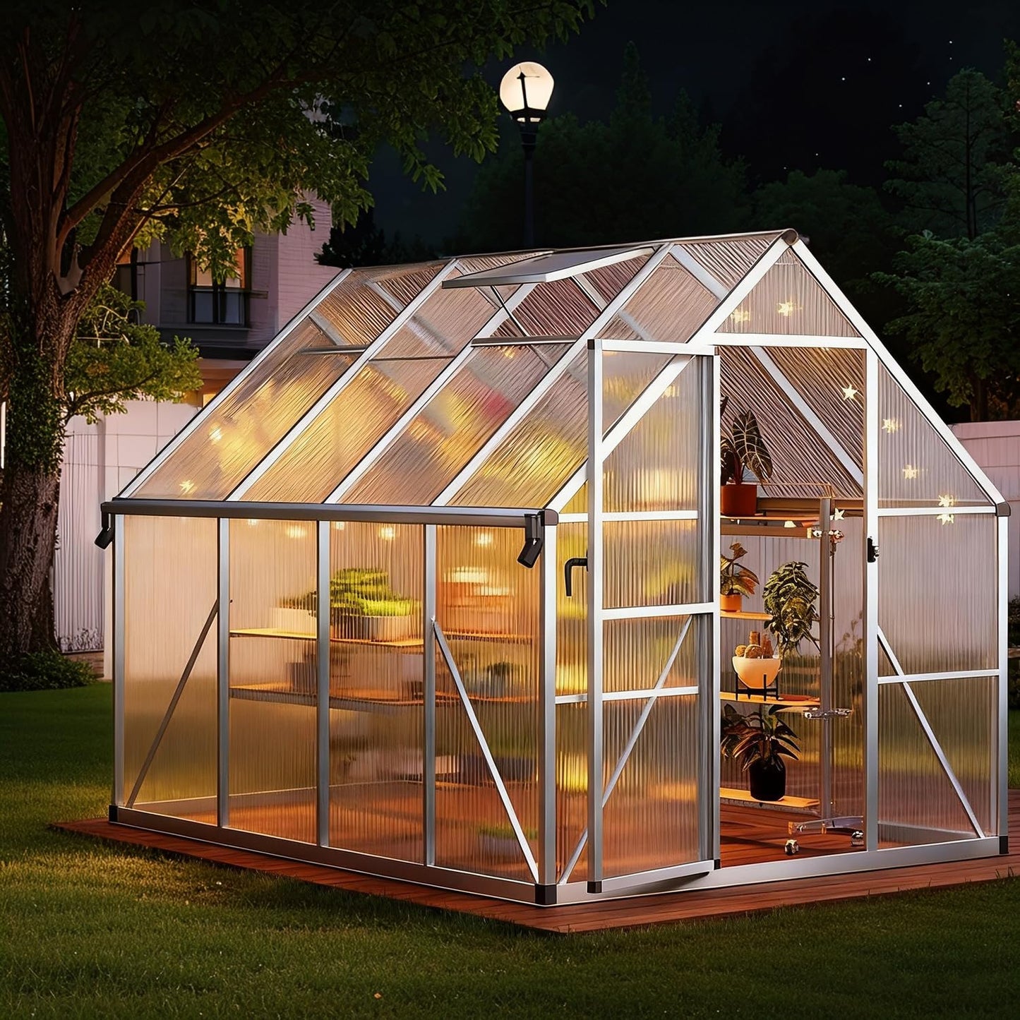 8x10 FT Outdoor Greenhouse, Heavy-Duty Polycarbonate Greenhouses Kit with Adjustable Roof Vent, Reinforced Aluminum Frame Walk-in Green House for Winter & All Seasons Backyard Use