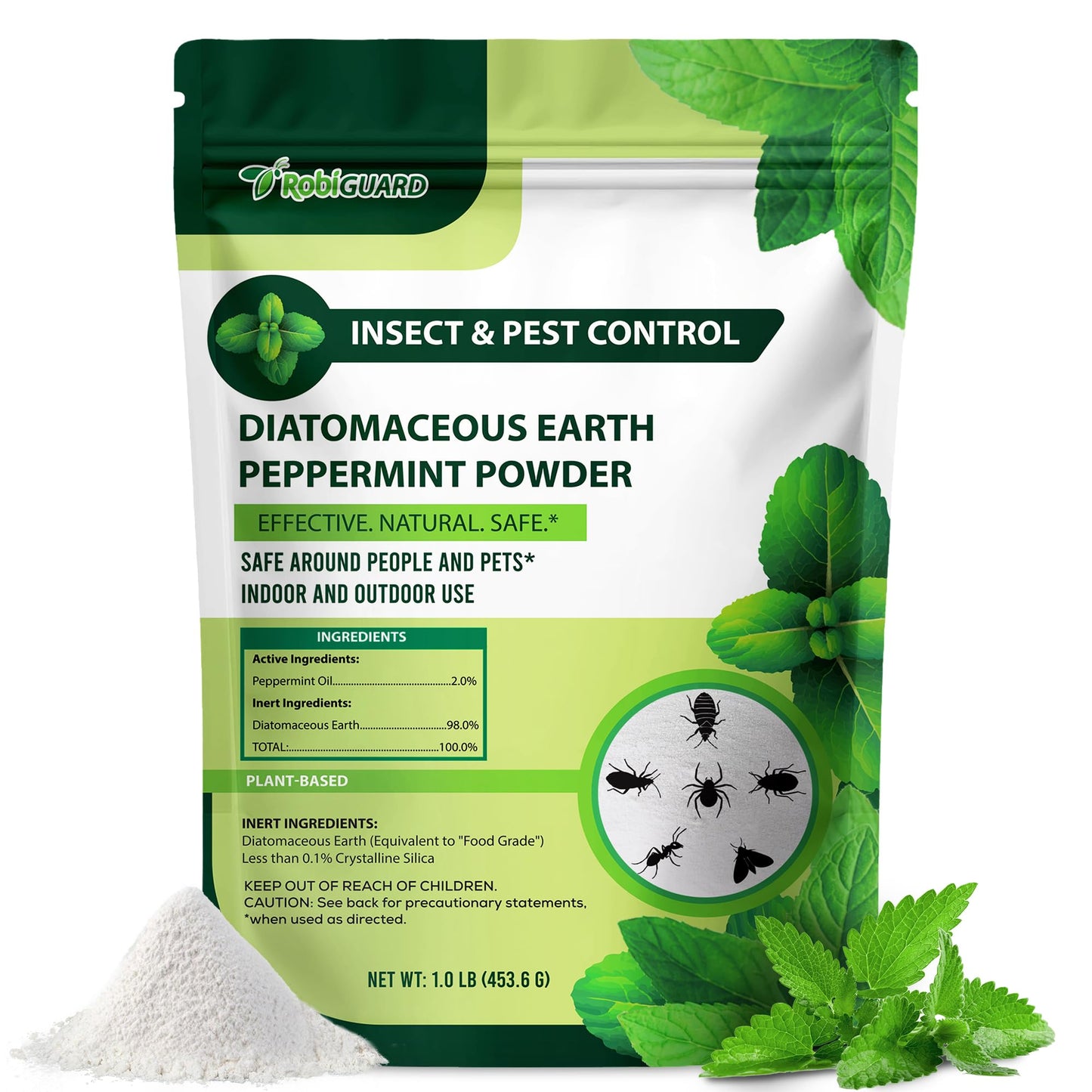 Diatomaceous Earth Food Grade & Peppermint Powder for Crawling Insect and Pest Control â 1 lb