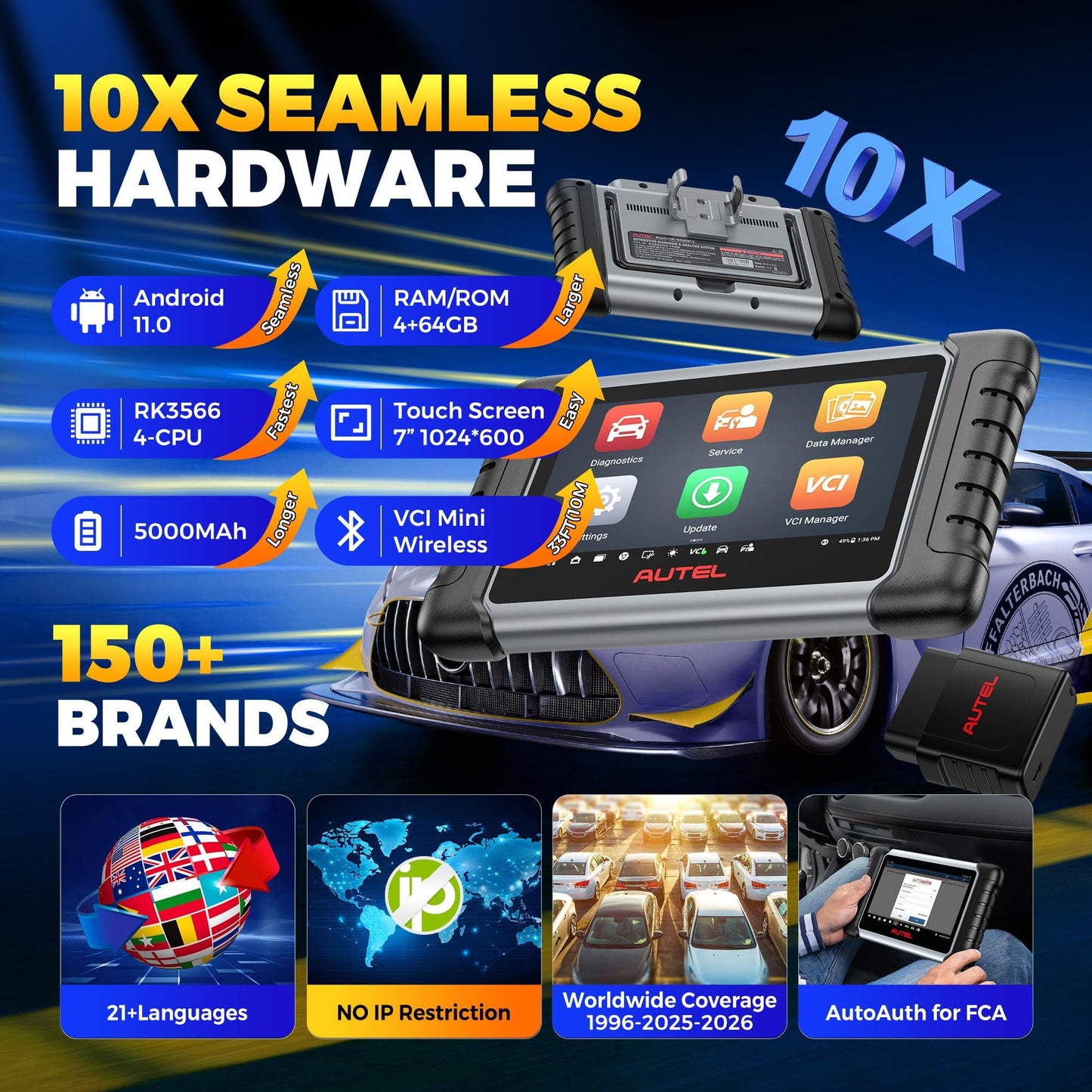 Autel Scanner MaxiCOM MK808BT PRO, 2026 Bidirectional Tool as MK900BT, Up Ver. of MK900 MaxiCheck MX900 MK808S MX808S, 3000+ Test, 28+ Service, All System Diagnostic, Injector Coding, FCA Android 11