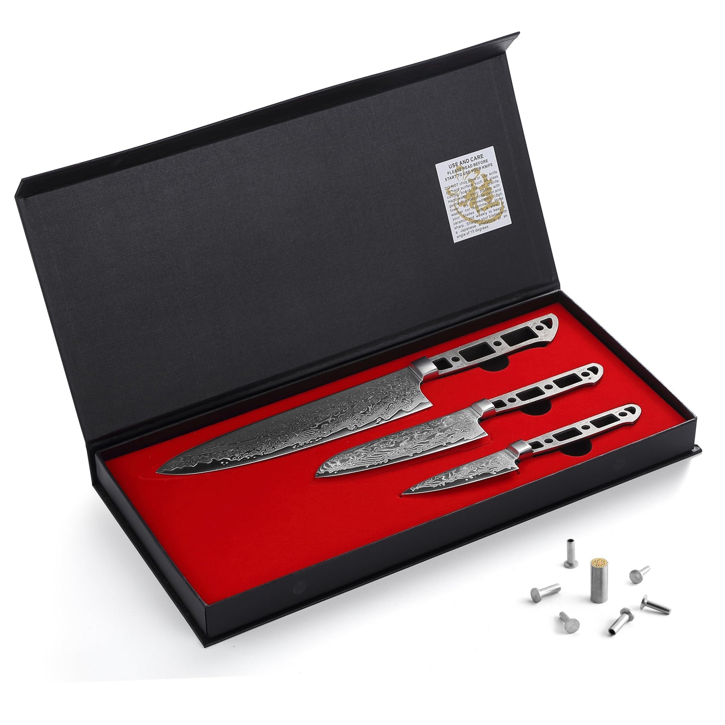 KATSURA Woodworking Project Kit – 3-Piece Chef Knife Set Blank – 8” Chef Knife+5” Inch Santoku+3.25” Inch Paring Knife – Japanese Premium AUS 10, 67 Layers Damascus Steel – Falcon Series – NO LOGO