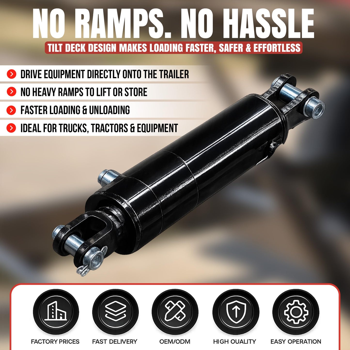 Hydraulic Tilt Deck Kit 310 for Trailers with Cylinder Assembly (Welded Cylinder) PTD-310-K