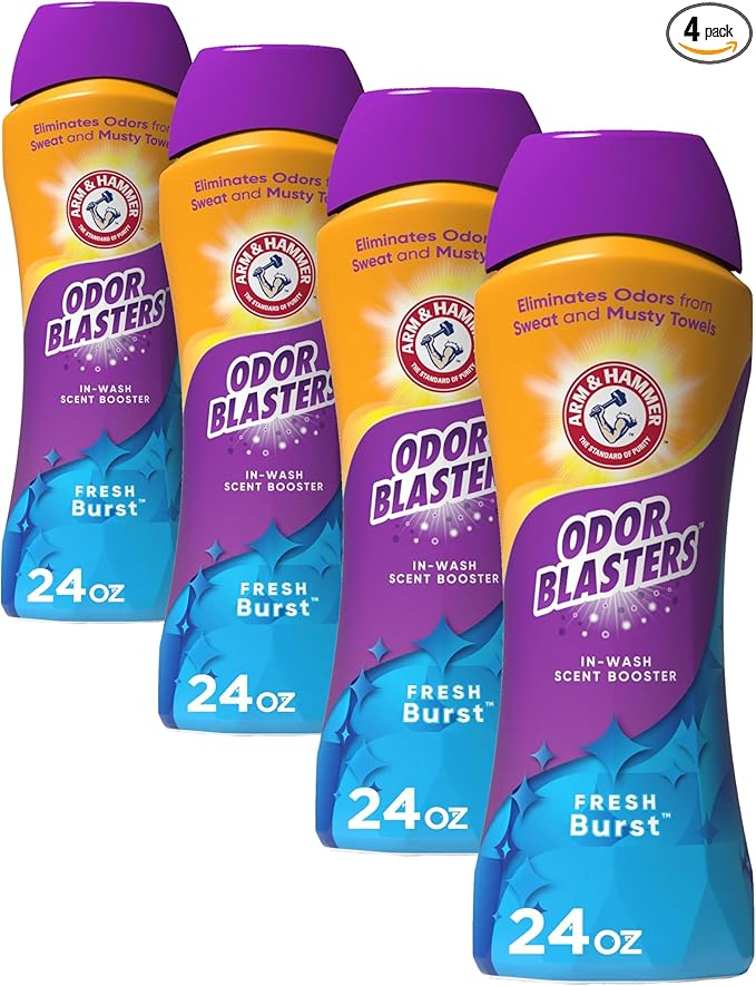 ARM & HAMMER Odor Blasters In-Wash Laundry Scent Booster, Eliminates Tough Odors, Fresh Burst Scent, 24 oz Bottle (Pack of 4)