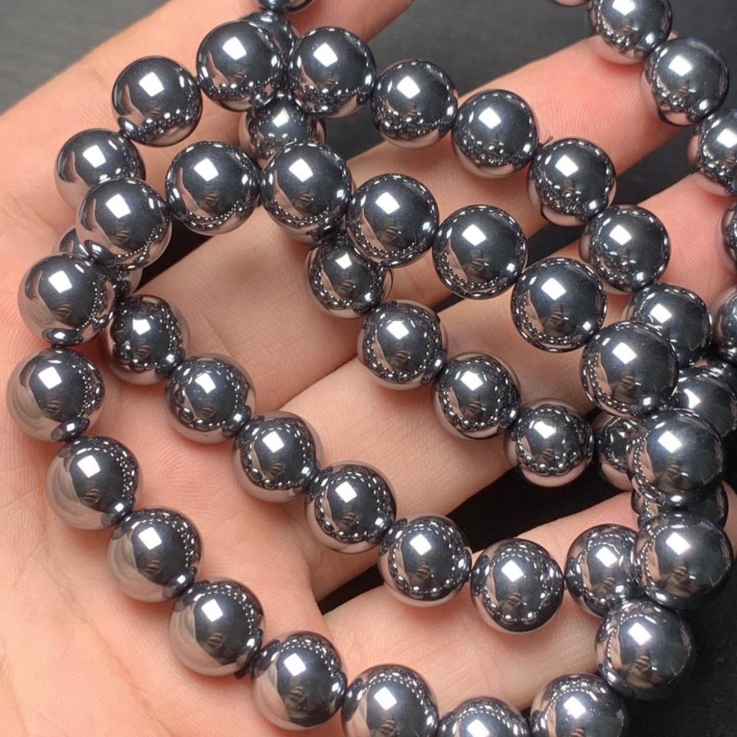 Cryhand Handmade 8mm Beaded Bracelets For Men Protection Bracelet For Women Chakra Feng Shui Stretchy Handmade Lucky Money Stretchy Crystal Bracelets Best Gifts (Hematite 3PCS)