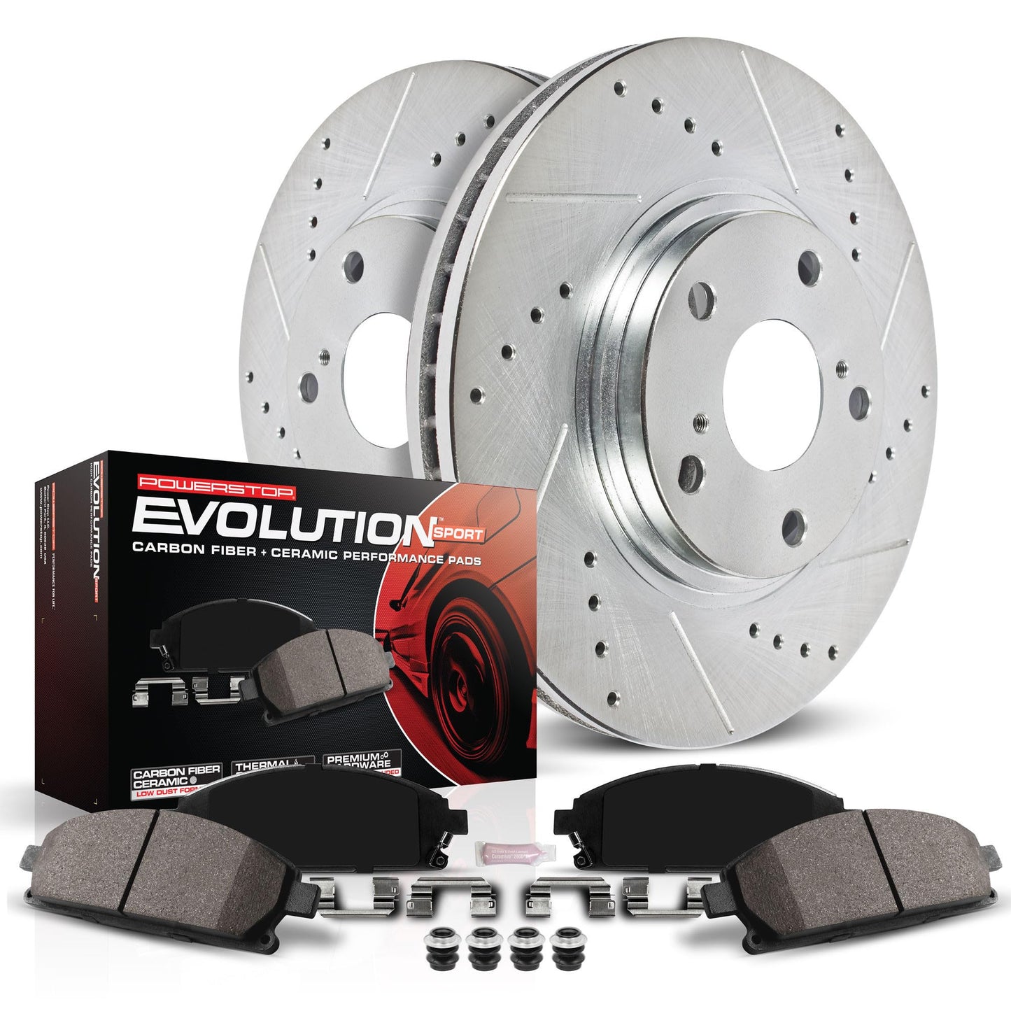 PowerStop Rear Brake Kit For Honda Accord 2018-25 - Drilled and Slotted Disc Rotors with Ceramic Brake Pads Replacement, K8063
