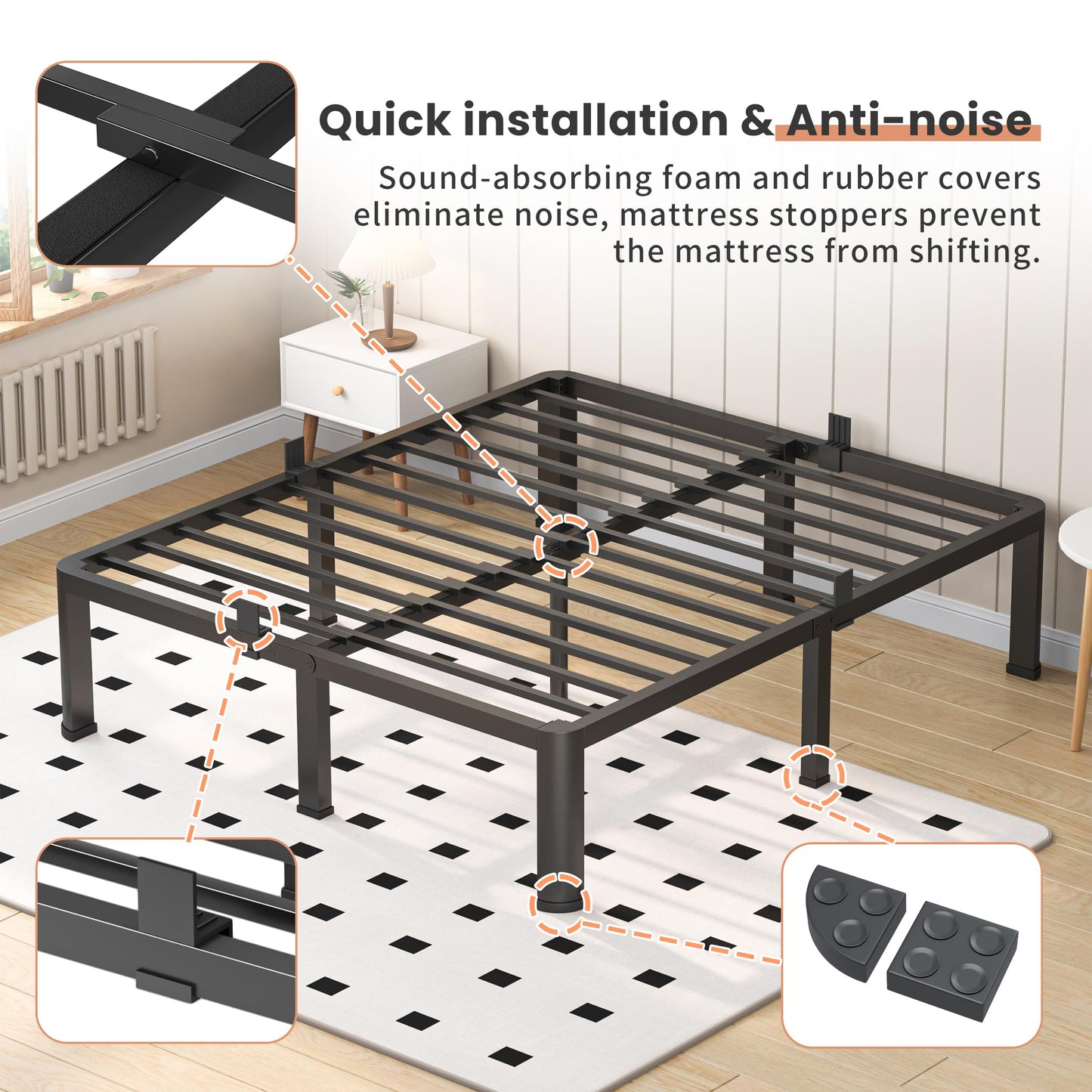 VIPSHOW 14 Inch King Heavy Duty 3500 lbs Bed Frame with Round-Corner Legs & Anti-Squeak Design – Quick Assembly Metal Platform, No Box Spring Needed