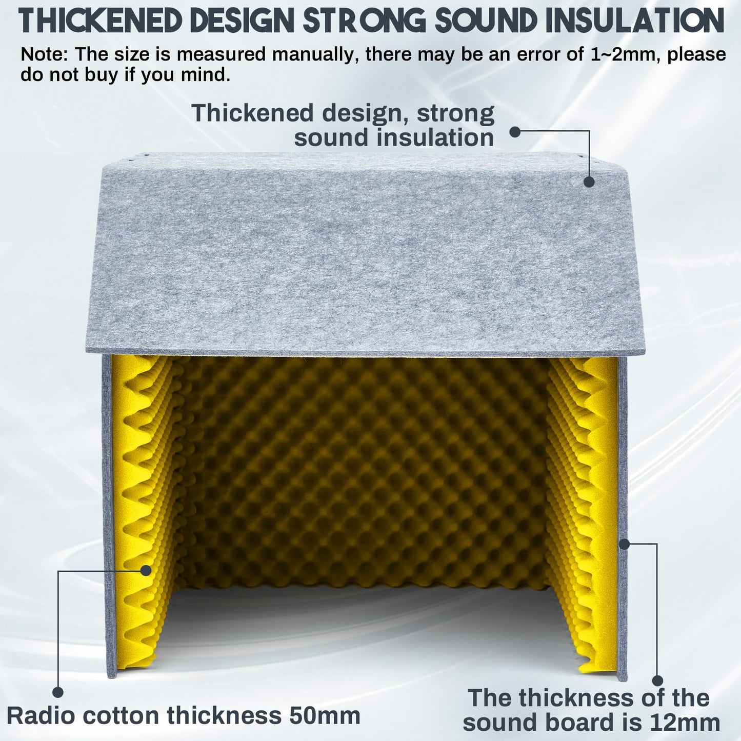 Pushglossy 28x 28 x 28 Inch Desktop Soundproof Cover Portable Vocal Recording Booth Vocal Absorbing Shield Microphone Isolation Booth Cube for Music Studio Podcasts Decreasing Noise Home (Yellow)