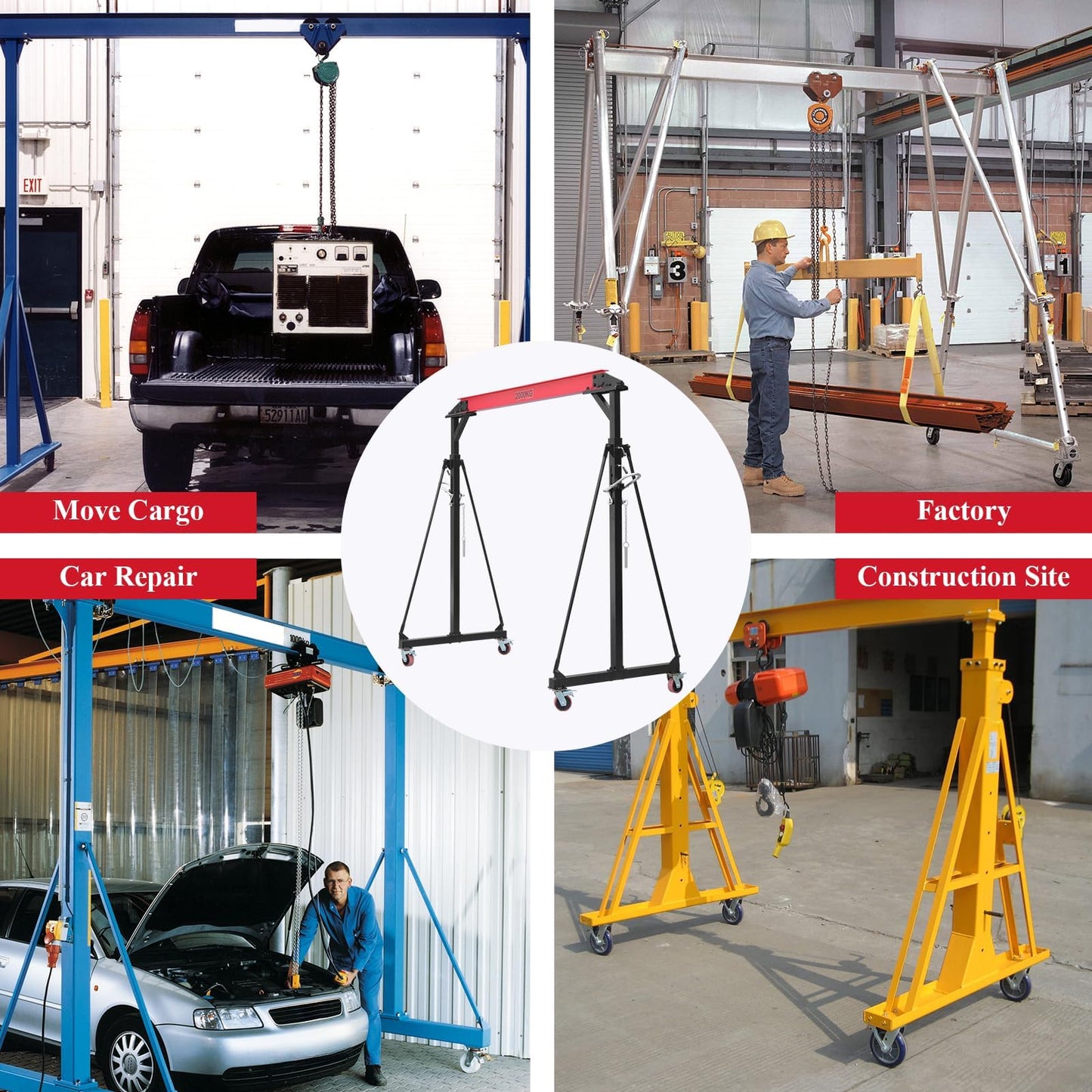 2 Ton Heavy-Duty Adjustable Gantry Crane, 4400 Lbs Capacity, 8.5Ft Span, 7.5Ft-12Ft Adjustable Height, Steel Hoist with Locking Wheels for Warehouse Workshop Garage