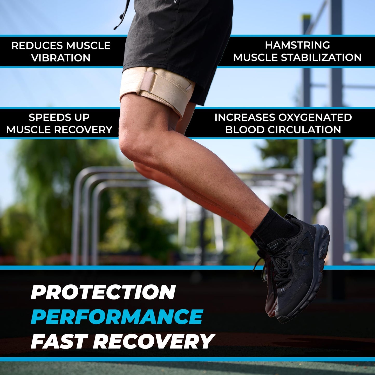 SportEmblema 2026 Upgraded Thigh Compression Sleeve for Men & Women, Sturdier Non-Slip Hamstring Compression Wrap for Quad & Leg Support, Hook and Loop Thigh Brace for Pulled Muscle, Fits 16"-24""-Skin"