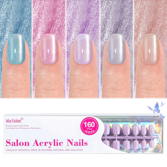 Valentines Press on Nails Short 5 Styles, Jofay Fashion 160Pcs Cat Eye Press on Nails for Women, Reusable Opaque Gel Fake Nails, Square Glue On Nails Kit in 16 Sizes, Bubbles