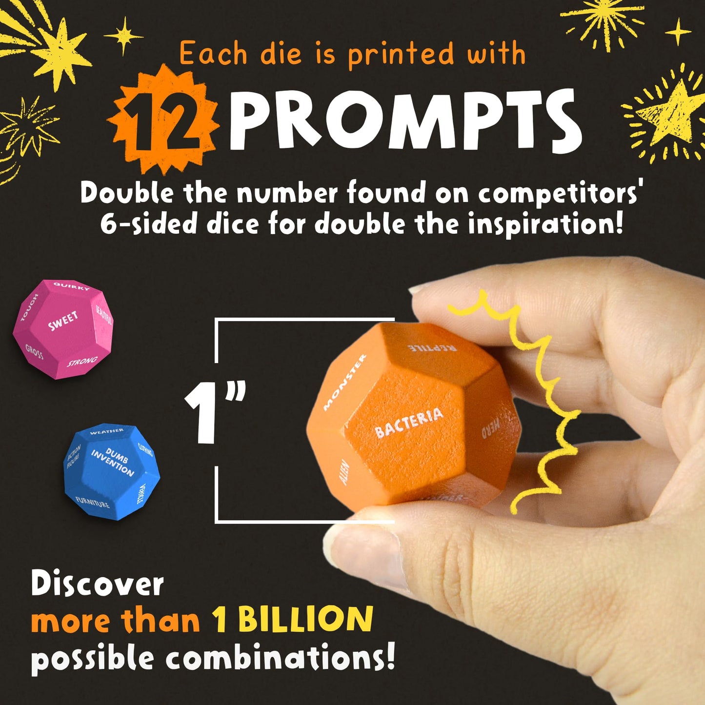 Insplore Art Dice – 12-Sided Wooden Dice with 120 Prompts to Help You Decide What to Draw or Paint – Creative Playbook with Games and Activities – Fun, Inspiring Gift for Artists of All Levels