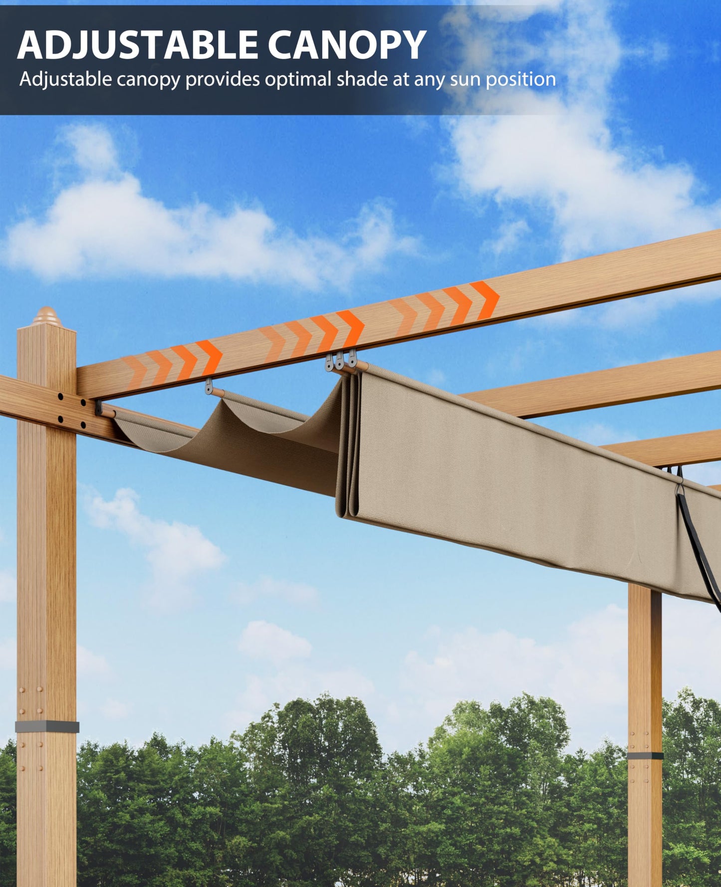 Garvee 10x13 ft Outdoor Pergola with Retractable Canopy – Upgraded Aluminum Faux Wood Grain Metal Patio Pergola for Modern Backyard Deck, Porch, Grape Trellis in Khaki