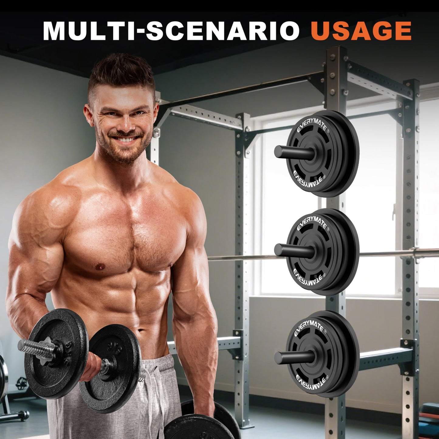 EVERYMATE Weight Plate Holder, Weight Plate Storage Rack, Fitness Squat Rack Attachments, For Power Rack 2x2-3x2,Fit 2" Weight Plates"