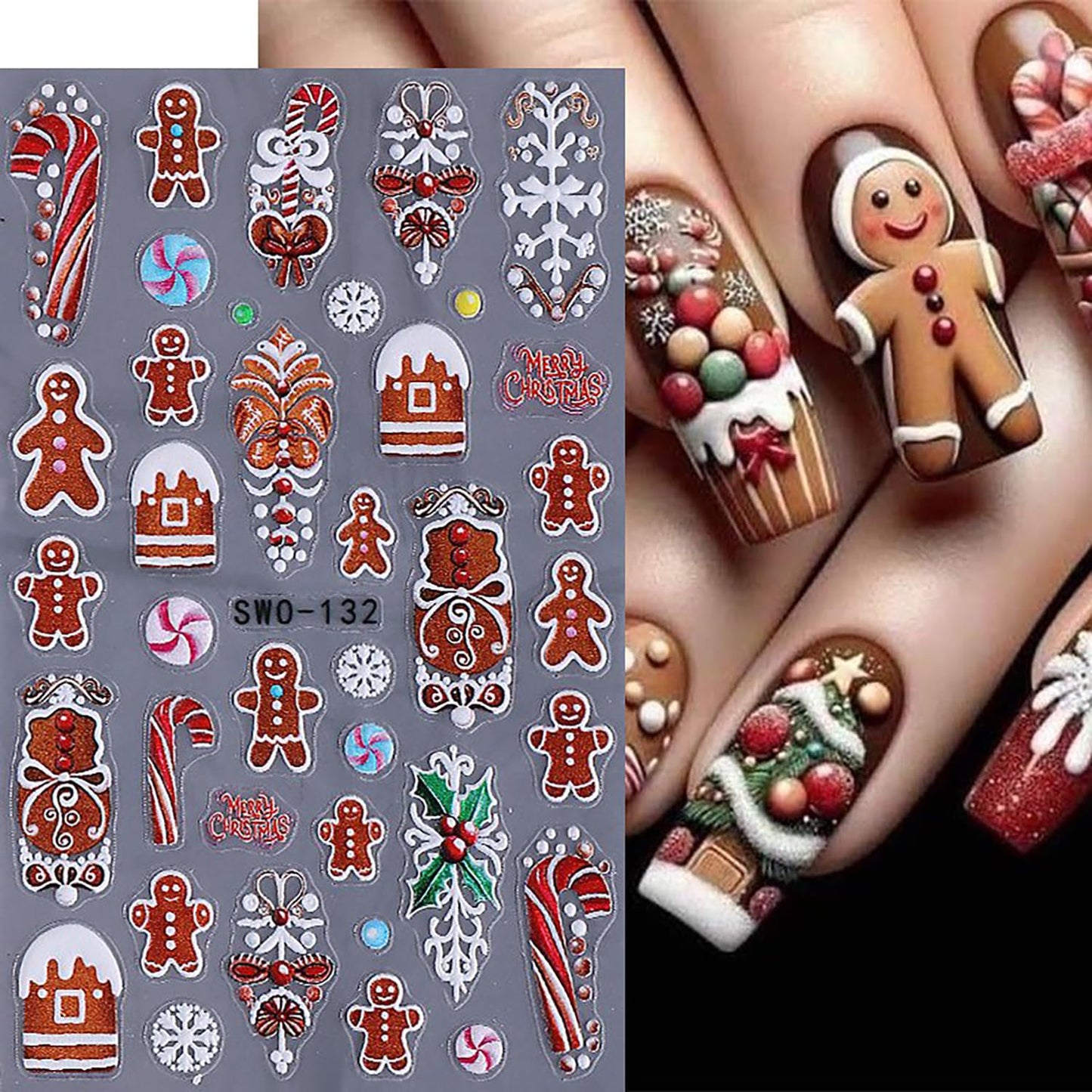 5 Sheets Christmas Nail Art Stickers 3D Self -Adhesive Santa Claus Snowflake Nail Decals Holographic Cute Snowman Nail Stickers Winter Christmas Trees Nail Staickers Decoration for Women DIY Manicure