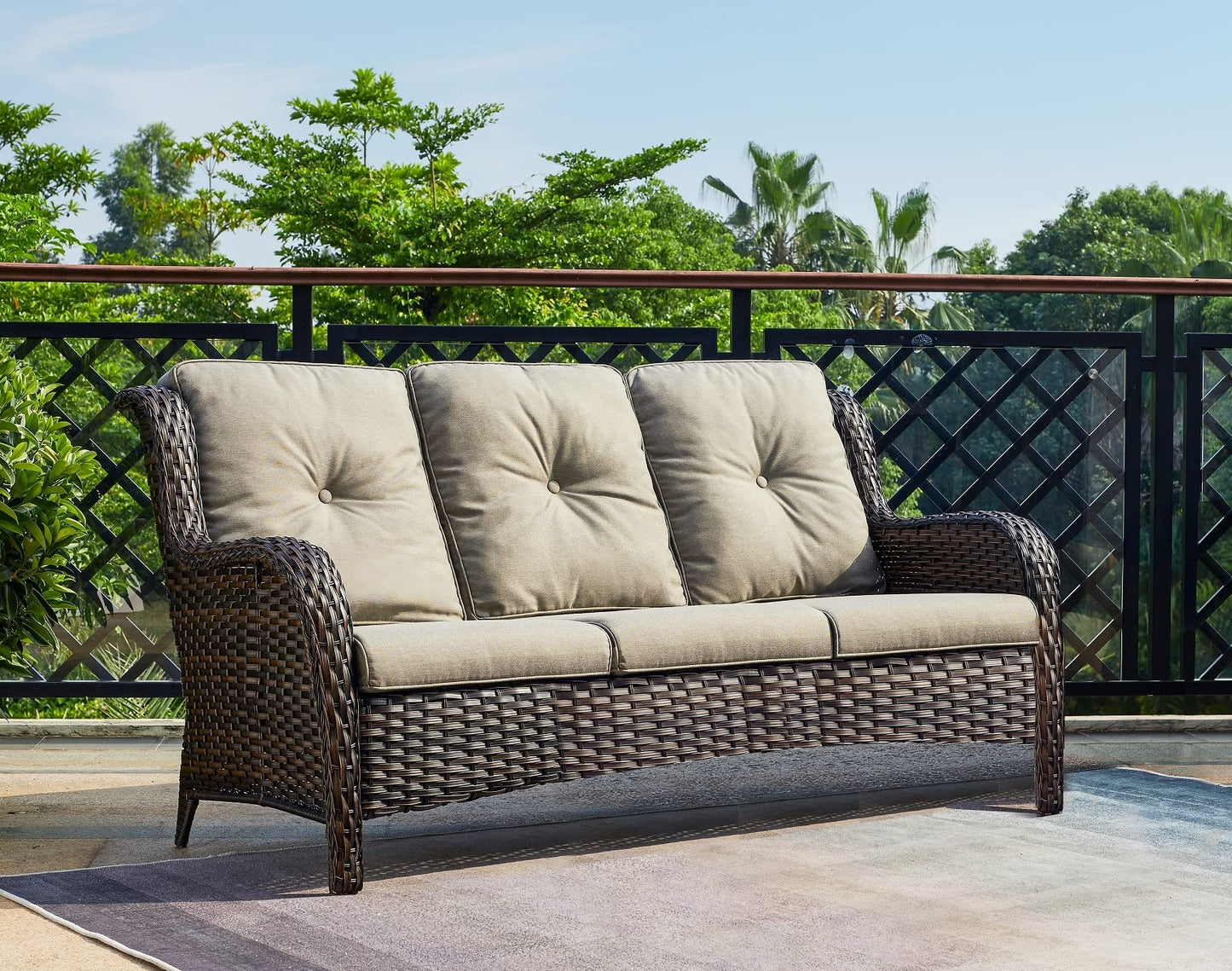 HUMMUH Patio Furniture 5 Pieces Outdoor Furniture Set Wicker Outdoor Sectional Couch with Patio Swivel Rocking Chairs,Ottomans for Patio