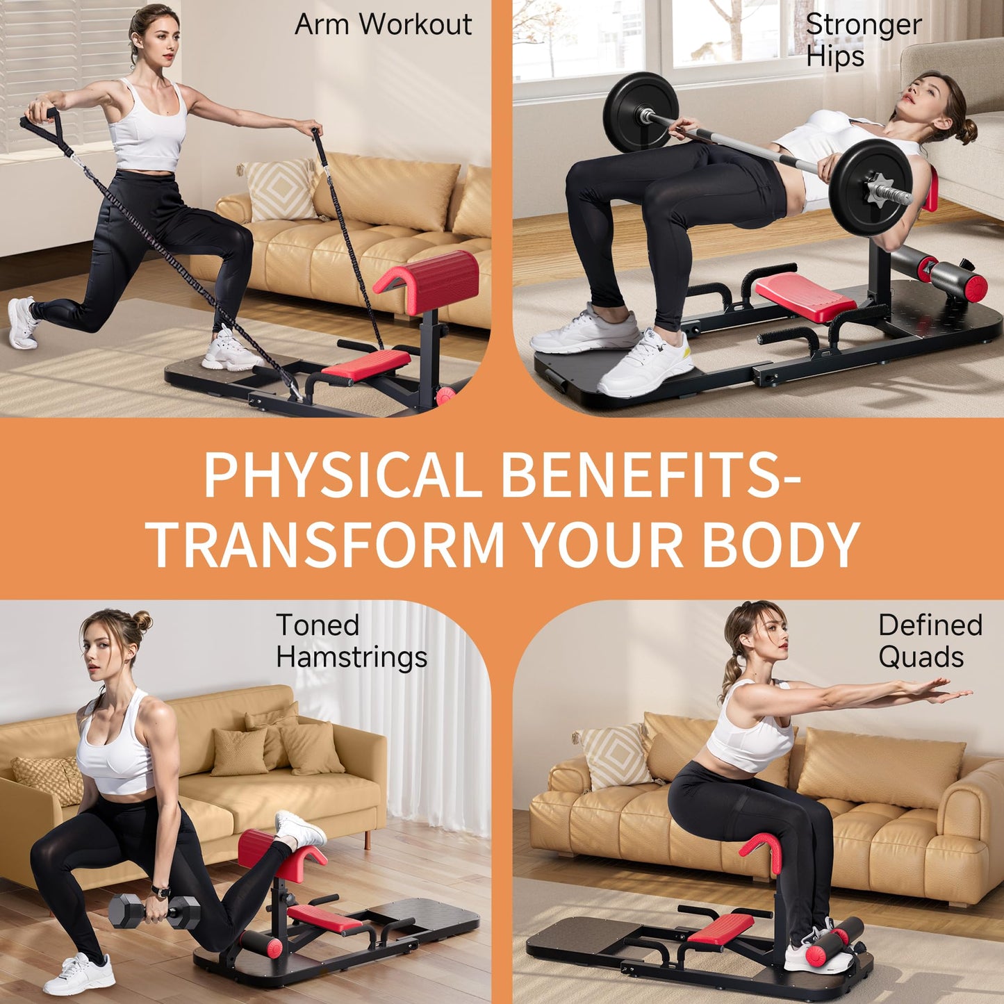 Hip Thrust Machine with High Resistance and Protectors Pad - 3D High Density Polyurethane Cushion - Premium Squat for at Home Gym-Comes with Handles to Exercise Your Arms GlutesWorkout（Black）