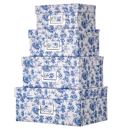 Briful Blue and white Porcelain Storage Boxes, Photos Storage Boxes with Lids 4 in 1 Set Water-proof Gift Boxes Sets Decorative Multiple Size Storage Bins for Clothes/Office/Christmas Decorations