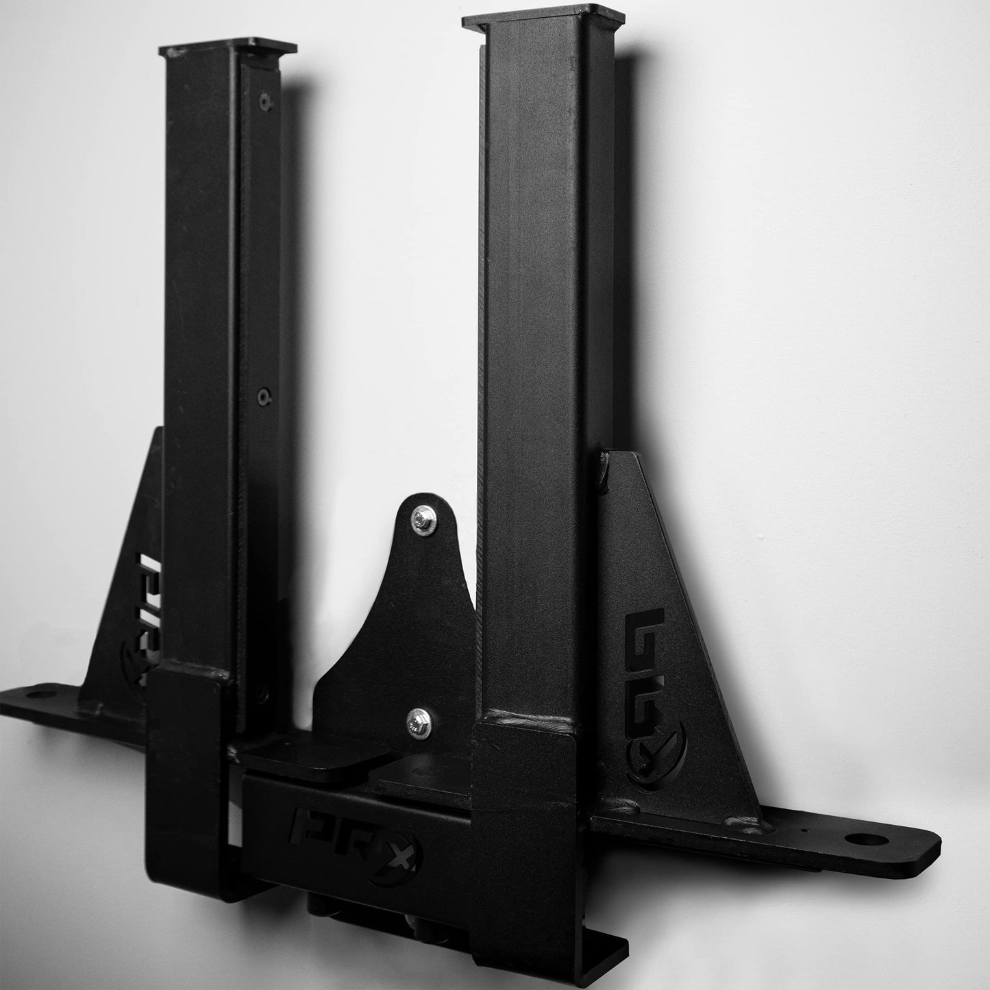 PRx Performance Wall Mounted Spotter Arm Storage - Fits 5/8" & 1"" Holes - Steel Weight Catches for 2x3 & 3x3 Squat Rack - Space-Saving Home Garage Gym Equipment - Accessories for Men - USA Made- Black"