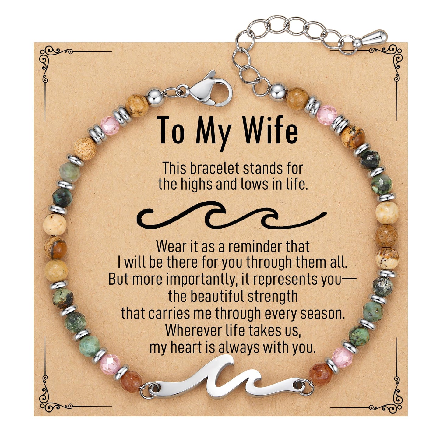 TONY & SANDY Wife Birthday Gifts, Mothers Day Gifts for Wife from Husband, Wave Bracelet for Women, Unique Wedding Anniversary Valentines Day Gift for Wives Christmas Jewelry Presents Idea