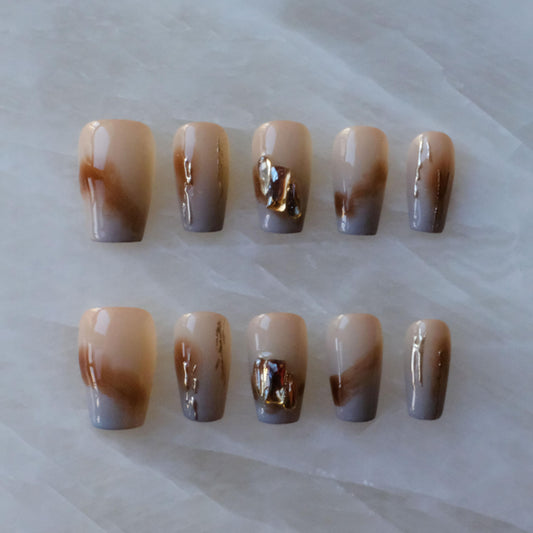 [GLORS] Purly Handmade Medium Ballerina Press on Nails | Mist Forest - Gradient High-end Elegant Wearable Fake False Nails, 10 Pieces (Small, MB)
