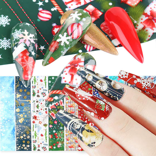 Onsdag Holographic Nail Foil Transfer Stickers Decals, Winter Christmas Polish Sheets Sky Starry Paper Foils Snowflake Nails Supplies for Glue Women Manicure Film Decorations