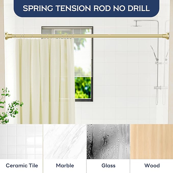 STARLATTA Adjustable Shower Curtain Rod 31-104 Inch, Never Rust Stainless Steel Gold Tension Rod, 1" Heavy Duty No-Drill for Bathroom, Kitchen & Closet