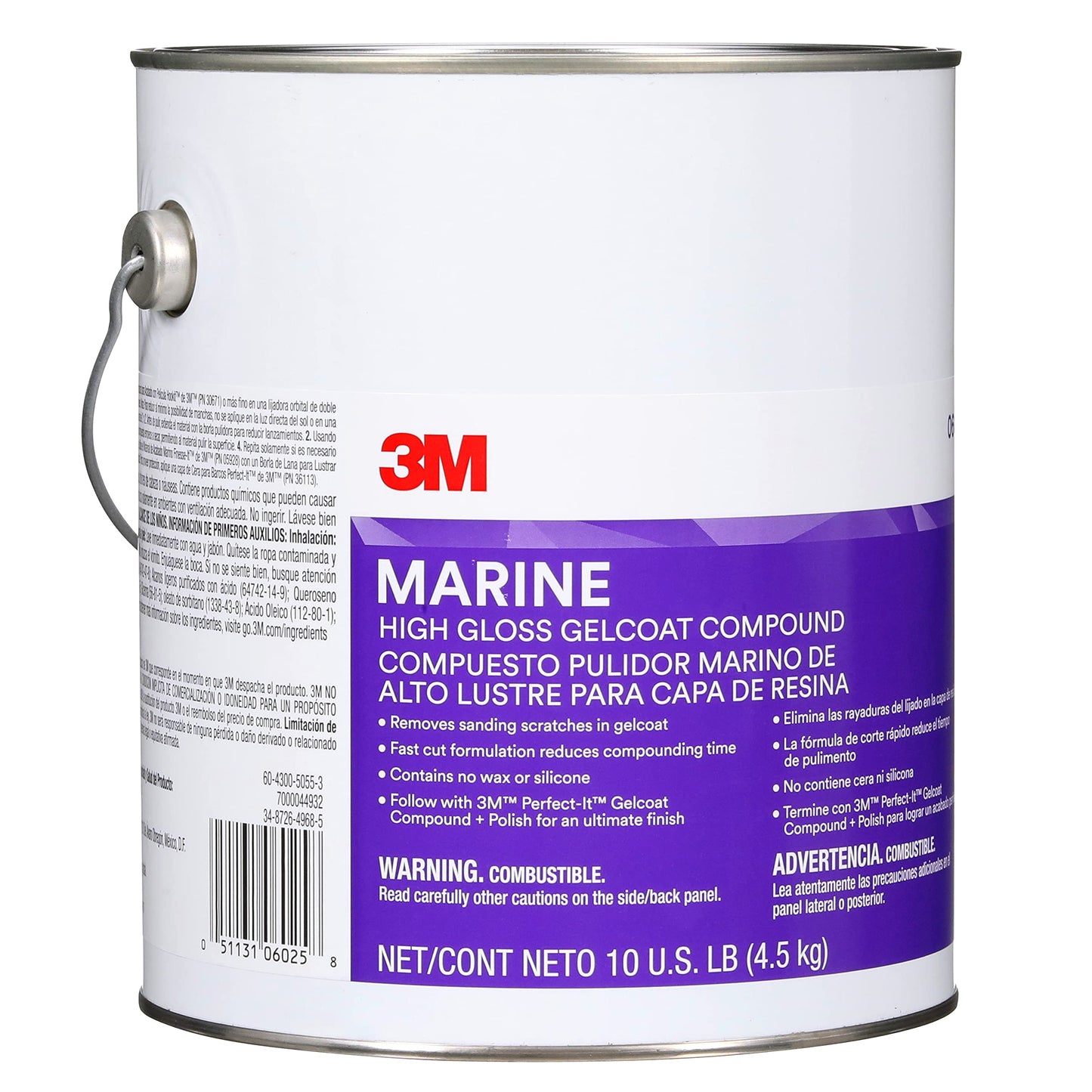 3M Marine High Gloss Gelcoat Compound, 06025, 10 lb, White