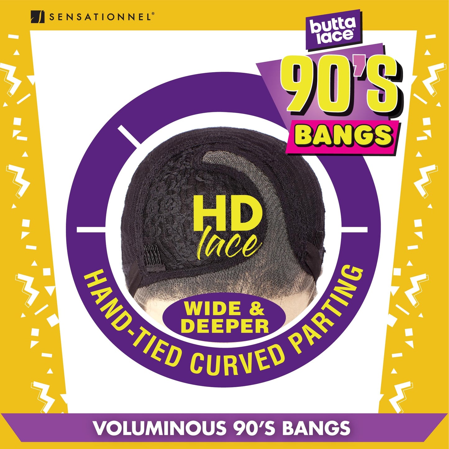 Sensationnel Butta Lace 90Sbangs Wigs - Unit 902 Glueless Wide Deep Part Synthetic Preplucked Hairline (1B OFFBLACK)