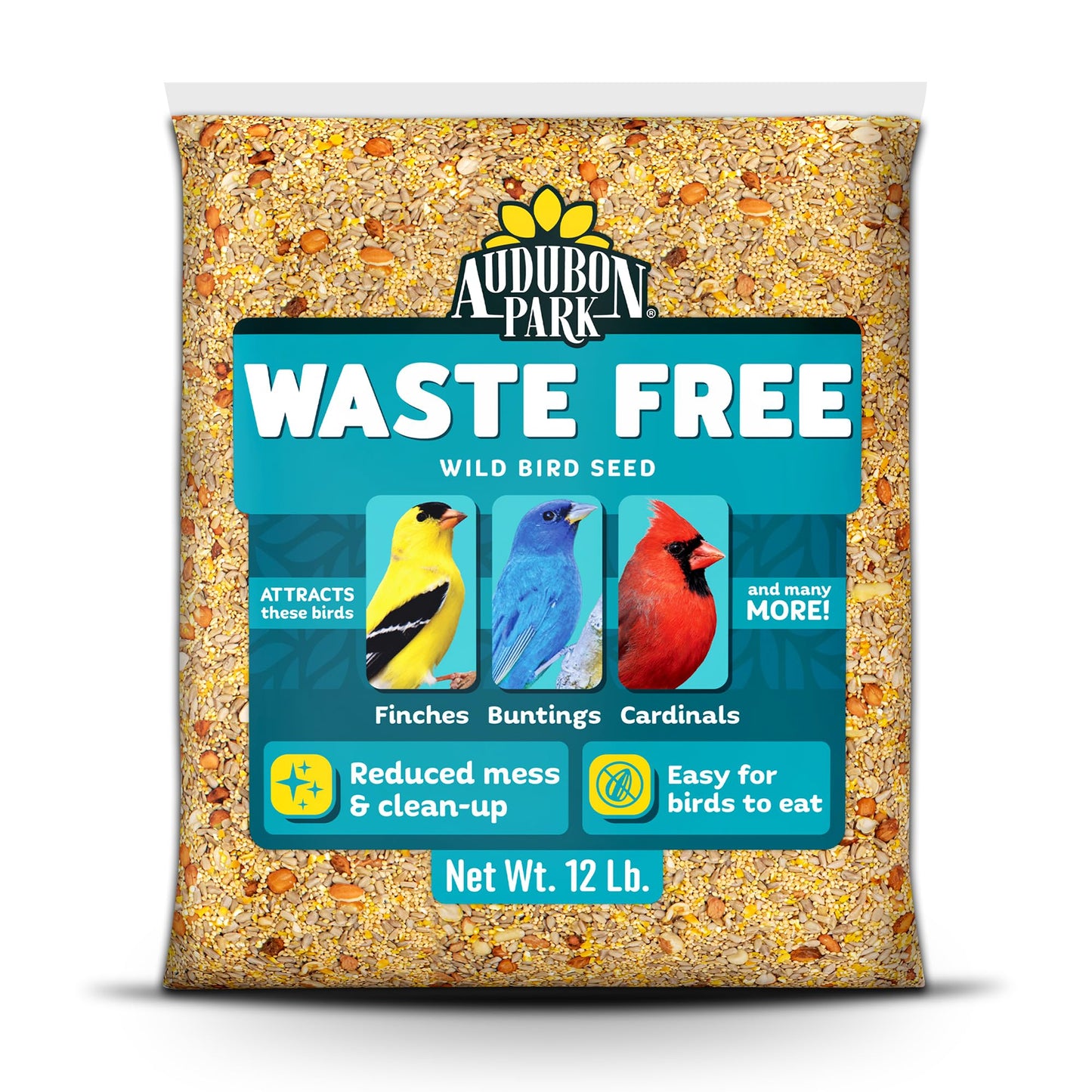 Audubon Park Waste Free Wild Bird Seed â 12 lb. No Mess Blend with Sunflower Hearts & Peanut Pieces â Bird Food for Outside Feeders