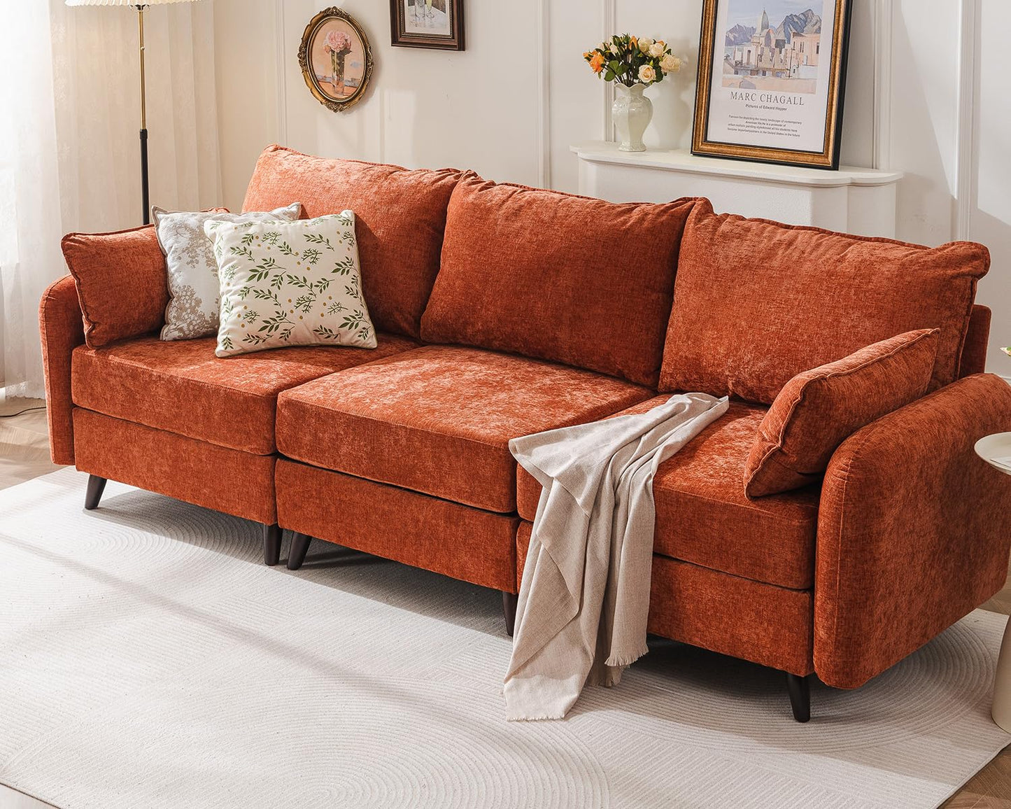Rexulqo 104'' Modular Sectional Sofa with All Seats Storage,Oversized 3-Seater Comfy Cloud Couches with Deep Seat,Big Couch for Living Room,Bedroom,Velet,Orange