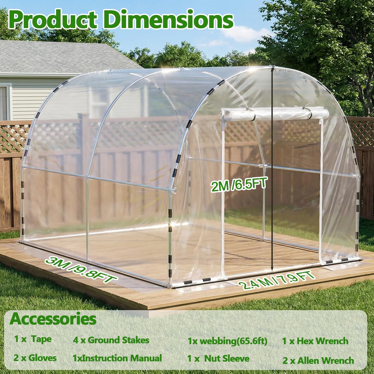 9.8x7.9x6.5 FT Greenhouses for Outdoors, Green Houses for Outside with Plastic Film, Walk-in Greenhouse with Heavy-Huty Galvanized Steel Tube (Load Capacity: 440 LB) for Garden Plant Winter