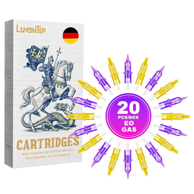 LumenTip Tattoo Cartridge Needles 20Pcs Assorted #12 Round Liner Shader Magnum 3RL 5RL 7RM 9RM Disposable Tattoo Needles With Membrane Tattoo Supplies