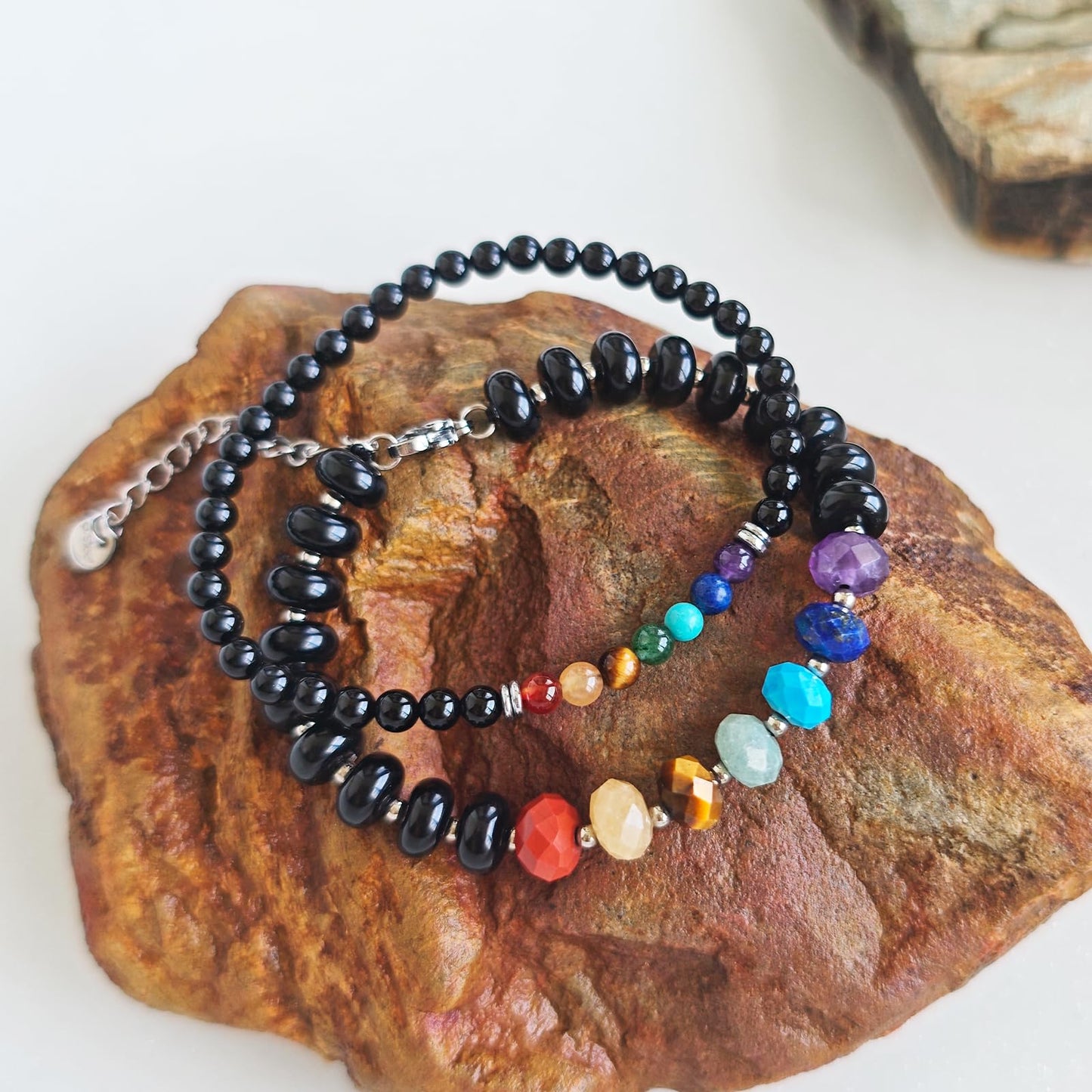 CHCCOYE 4mm Natural Healing Gemstone Bracelet Handmade Yoga Stretch Elastic Bracelet Stress Relief Crystal Jewelry for Men and Women (4mm, Seven Chakra Stones)