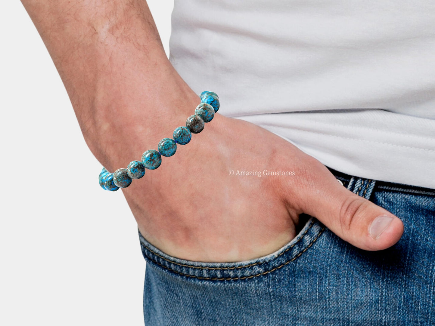 Amazing Gemstone Sea Pattern Bracelet, Gifts For Men & Women - Protection Healing Crystal Bracelet - 8mm Gemstone Beaded Adjustable Bracelet, Pulseras Para Hombres Mujer Stocking Stuffers