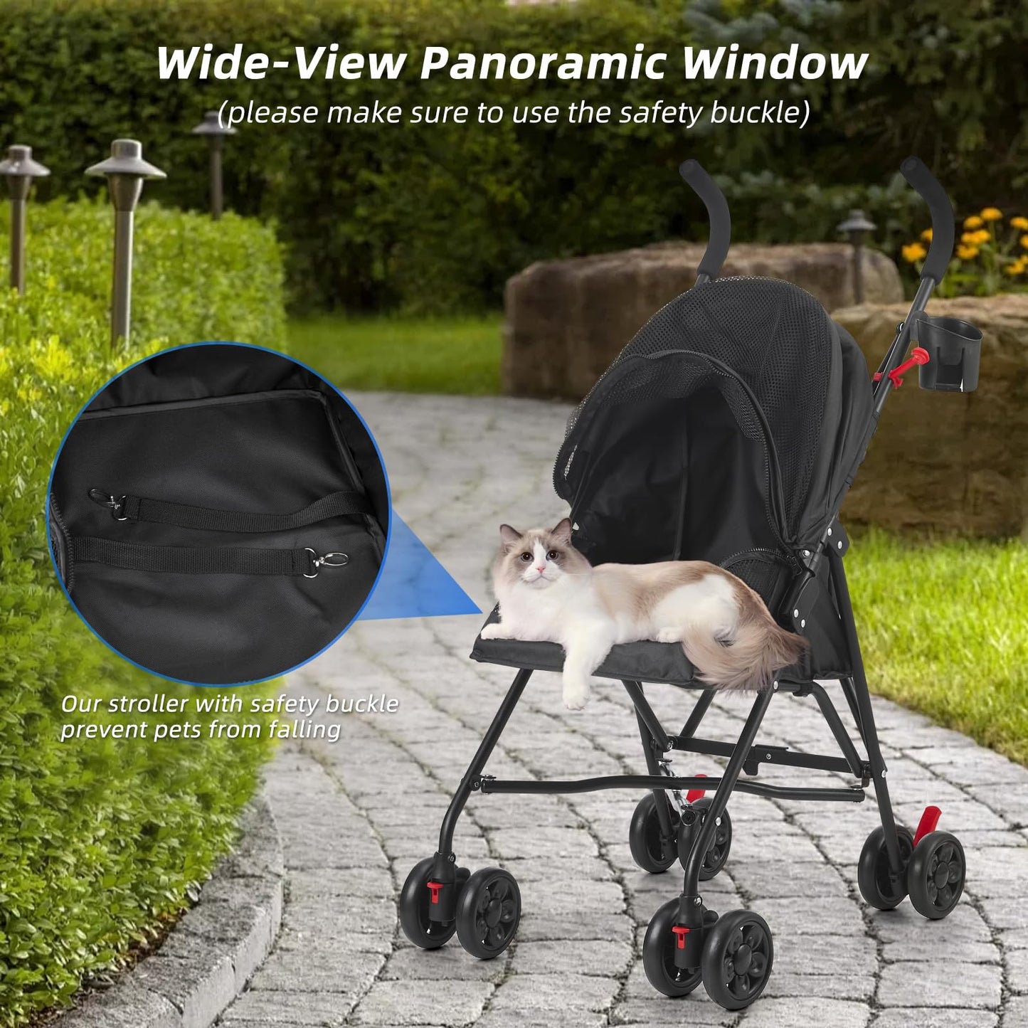 COOLCRAB Pet Stroller Oxford Cloth Foldable Dog Strollers for Small Dogs and Cats Suitable for All Road Surfaces Wide-View Panoramic Window 4 Wheels with Brakes Portable Design, Easy to Store (Pink)