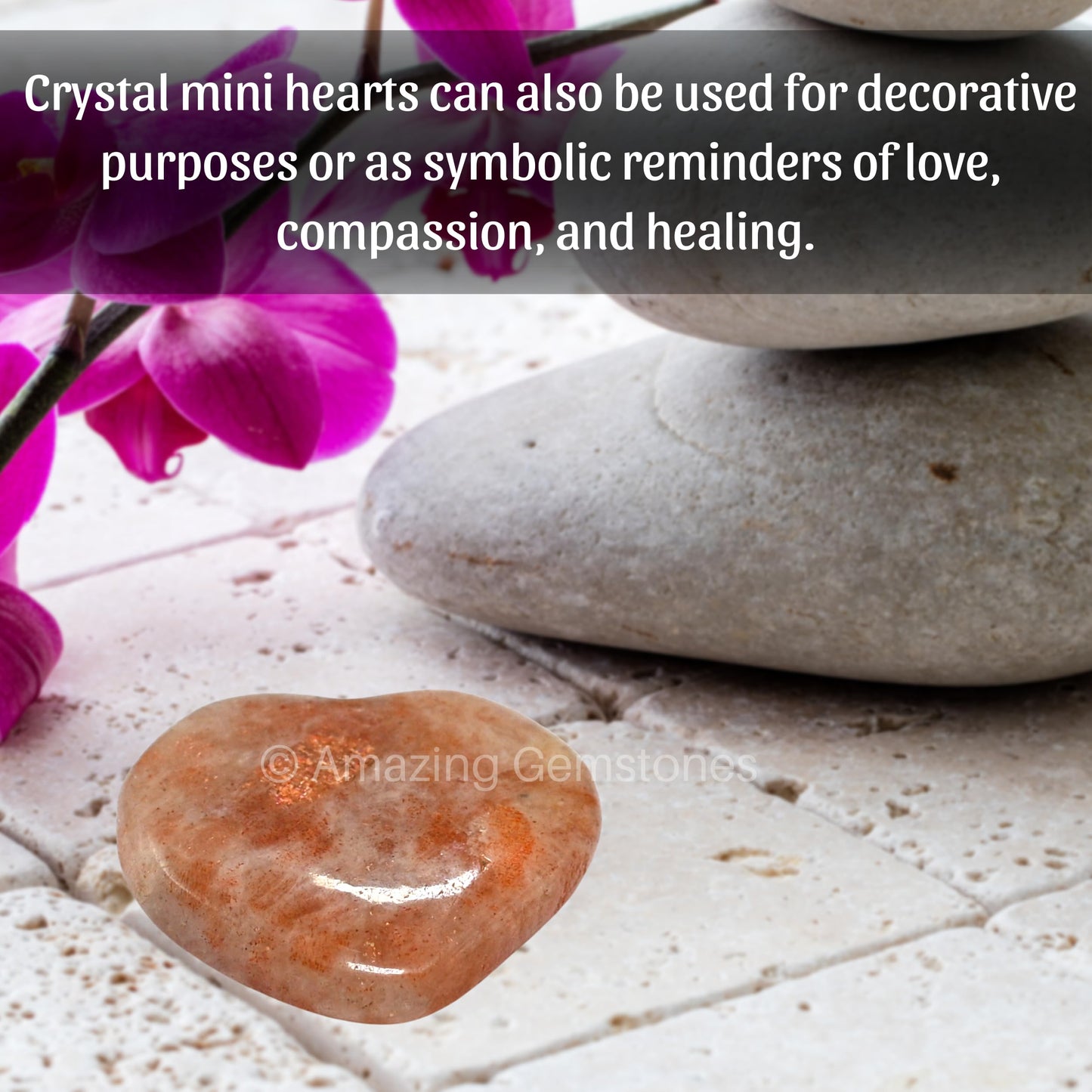 Amazing Gemstone Sunstone Stone Heart - Pack of 2 Crystal Heart Stones Rocks - Corazones De Piedra Crystals and Healing Stones Heart Shaped Crystal - Stocking Stuffers Gifts