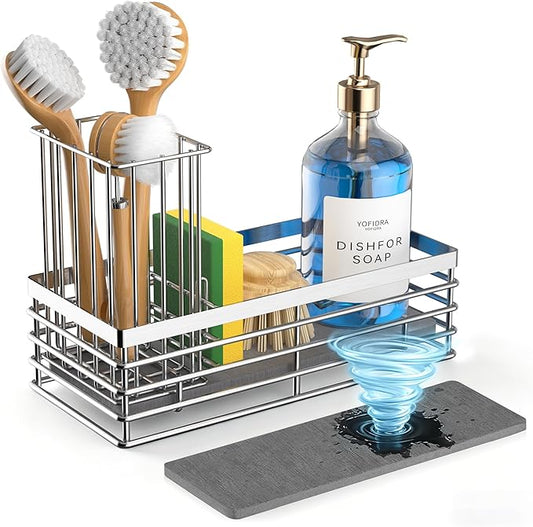 Yofidra Sink Caddy With Stone Drying Tray, Silver, M