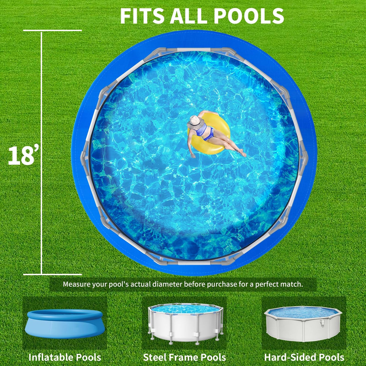 18FT Round Pool Liner Pad for Above Ground Pools, 180 GSM Heavy-Duty Puncture Resistant Under Mat, Underlayment Outdoor Tarp Protector for Lawn Concrete, Pool Floor Base Pad, Extends Liner Life