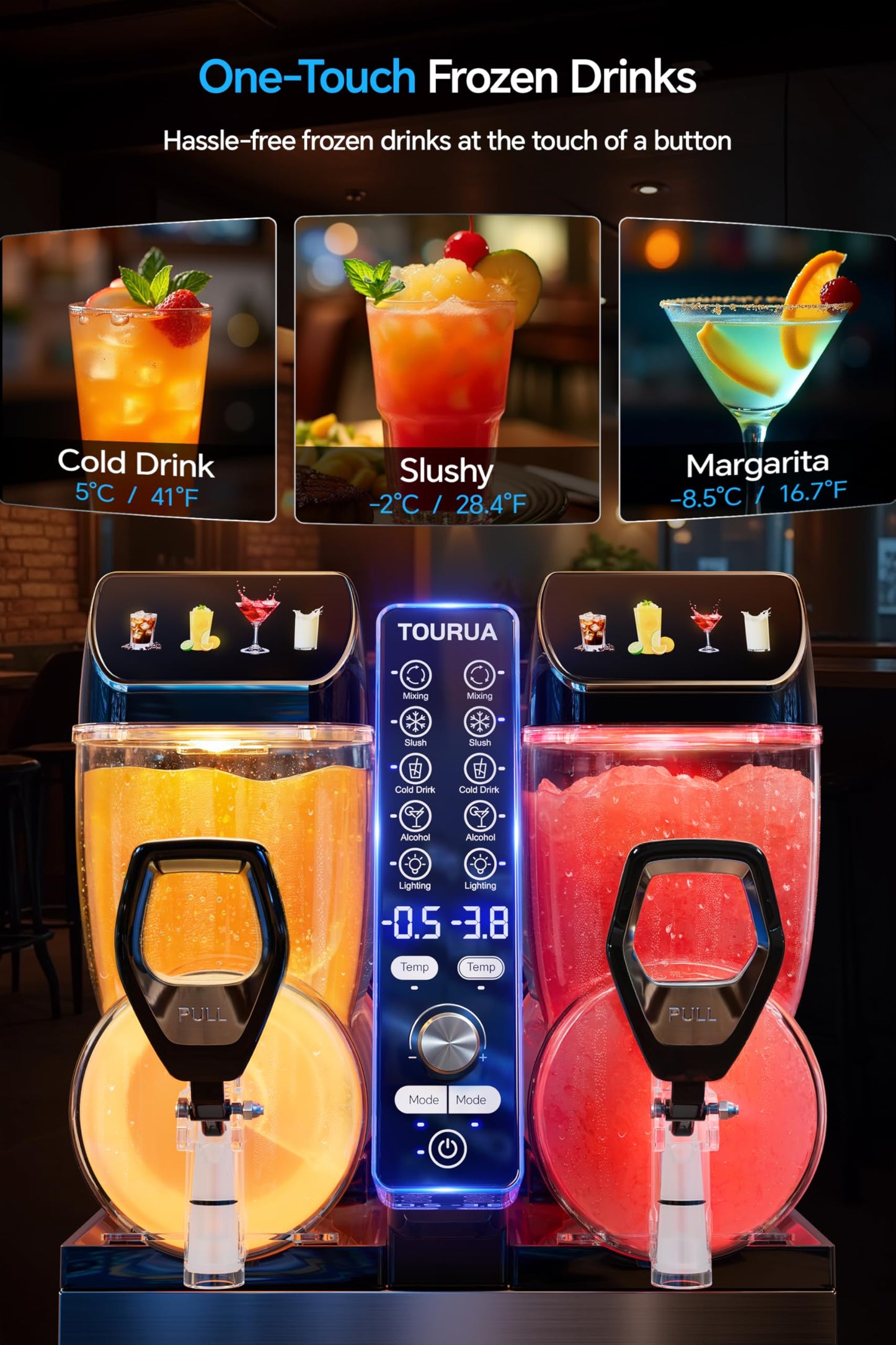 Tourua Commercial Slushie Machine, Margarita Daiquiri Wine Frappe Slush Frozen Drink Machine, 30L