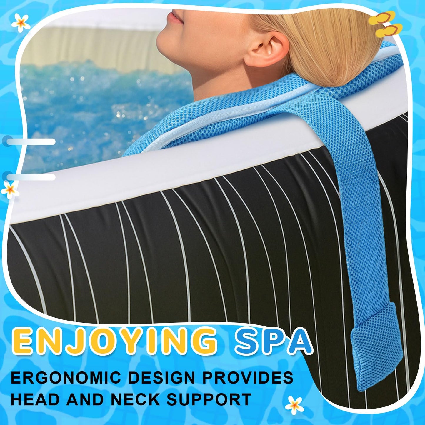 Yerliker 2 Pcs Foldable Hot Tub Booster Seat with Bath Pillow, Inflatable Adjustable Height Spa Cushion with Suction Cups, Weighted Marbles, Extra Thick Bathtub Seat with Back Support