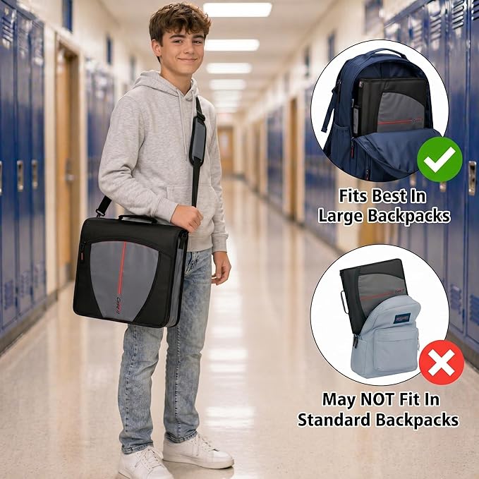 Case-it Mighty Zip Tab Zipper Binder, 3" O-Ring with 5-Color tabbes, Expanding File Folder and Shoulder Strap and Handle, D-146-Denim Blue