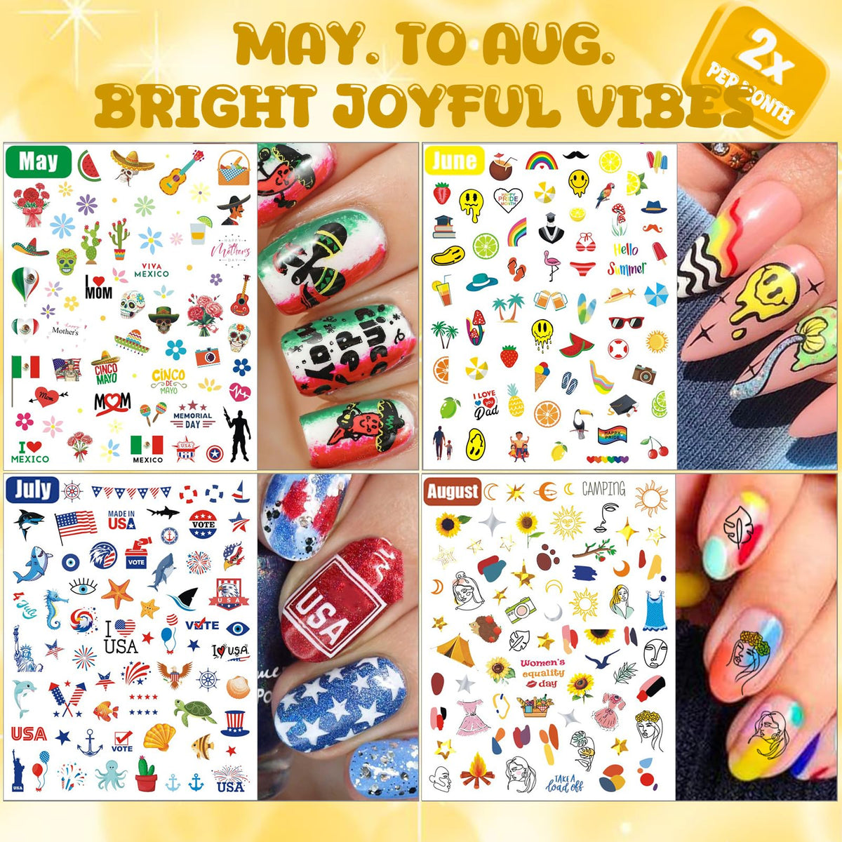 IDDFEVE 12 Months All Holiday Nail Stickers, 24 Sheets Seasonal Variety Pack 2 Pcs Per Month DIY Nail Art, Self-Adhesive Pegatinas Uñas for a Year of Halloween Christmas Thanksgiving&Valentine’s Day