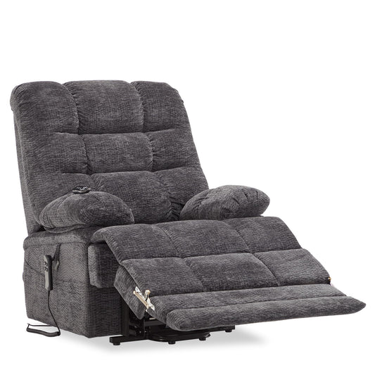DYNOX 400 LBS Lift Chairs for Big & Tall Seniors Power Lay Flat Recliner Oversized Lift Sofa with Heat Massage Electric Lift Recliner Chair Bed, Extended Footrest(9205L,Chenille,Grey)