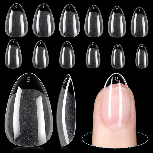 TOMICCA Short Almond Nail Tips,192Pcs Short Nail Tips Fake Nails Acrylic Nail Set, 12Sizes Gel Clear Nails for Nail Extension Home DIY Nail Salon